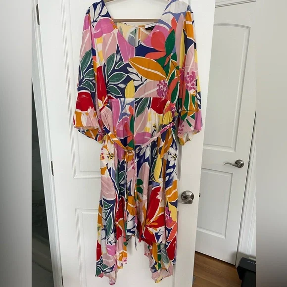 ELOQUII Elements Women's Size 20 Floral Print Maxi Dress with Kimono Sleeves - Picture 3 of 3